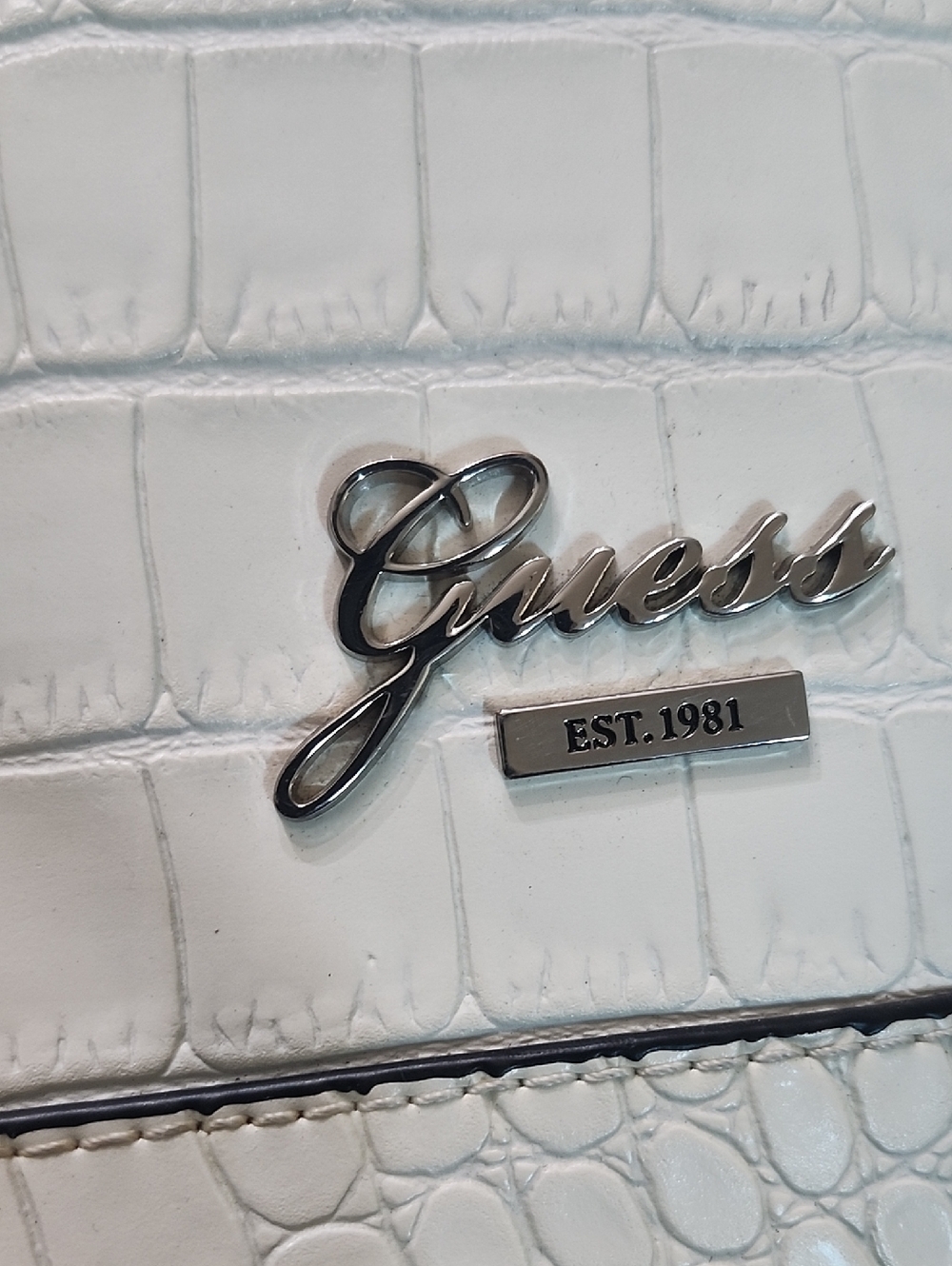 GUESS White Croc-Embossed Dome Satchel - Picture 4 of 16